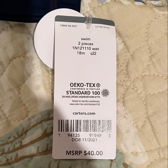 Brand New With Tags Carter’s 2 Piece 18 Month Boys Bathing Suit - Picture 2 of 3